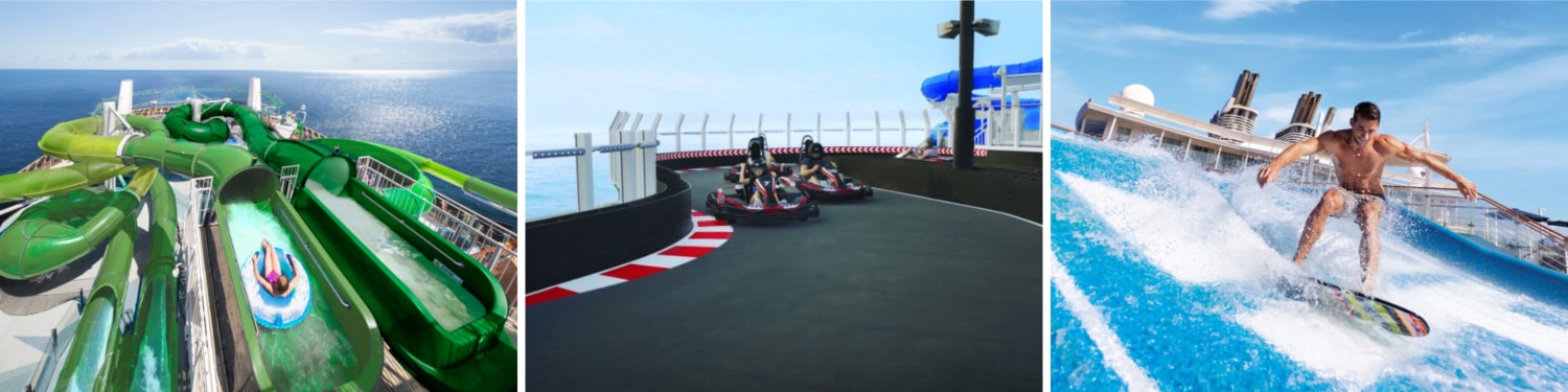 Actieve cruise - cruisereis - waterglijbanen - waveboarden - kartbaan