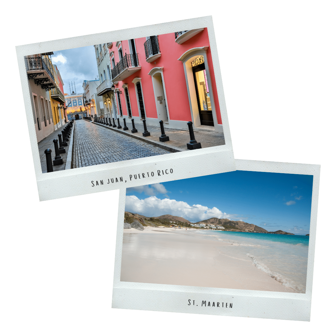 Straten van San Juan in Puerto Rico en Witte stranden van St Maarten
